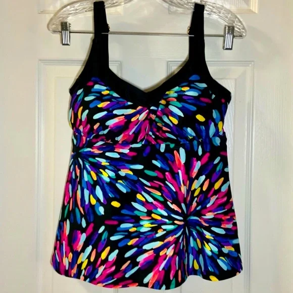 🦋 Maxine of Hollywood 12 D Sparkler Tankini Swim Top Large Nice! Adjustable - Picture 9 of 9